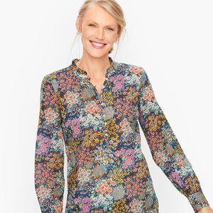 NWT Talbots Ruffle Band Floral Print Cotton Poplin Popover Blouse